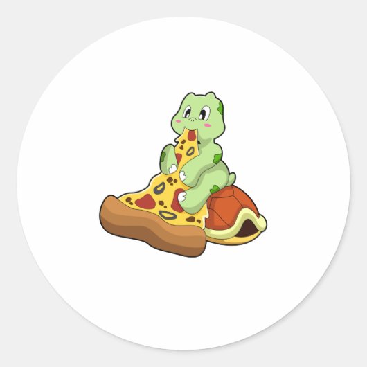 Turtle with Pizza Ronde Sticker (Voorkant)