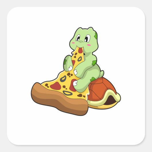 Turtle with Pizza Vierkante Sticker (Voorkant)