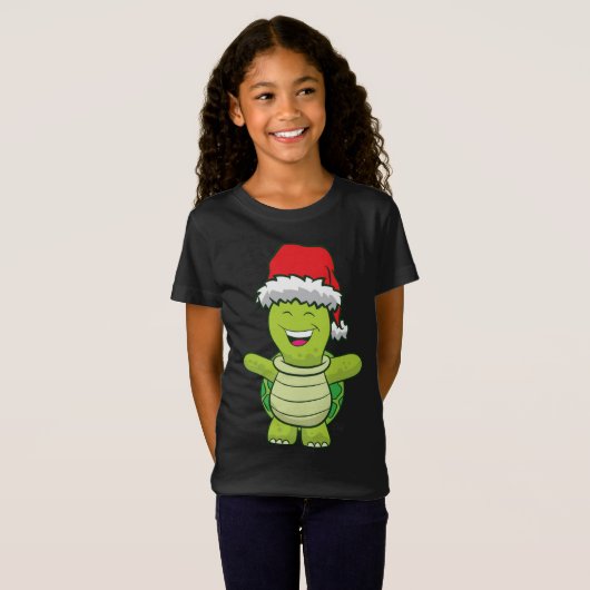 Turtle with Santa Hat Cute Turtle met kerst T-shirt (Voorkant volledig)