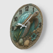 Turtle wood sea decor rustic coastal marine life grote klok (Hoek)