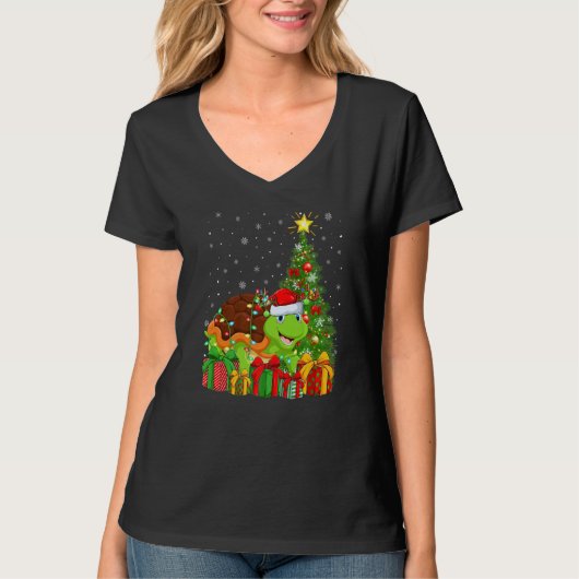 Turtle  Xmas Holiday Santa Turtle Christmas Tree T-shirt (Voorkant)