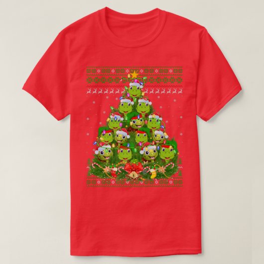 Turtle Xmas Lighting Tree Santa Turtle Ugly Christ T-shirt (Design voorkant)
