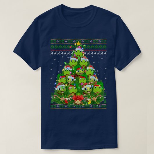 Turtle Xmas Lighting Tree Santa Turtle Ugly Christ T-shirt (Design voorkant)