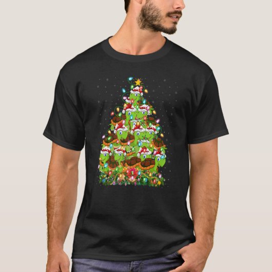 Turtle Xmas Lights Santa Turtle Christmas Tree T-shirt (Voorkant)