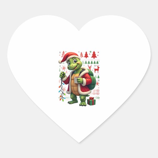 Turtle Xmas Lights Ugly Santa Turtle Christmas Tan Hart Sticker (Voorkant)
