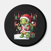 Turtle Xmas Lights Ugly Santa Turtle Christmas Tan Magneet (Voorkant)
