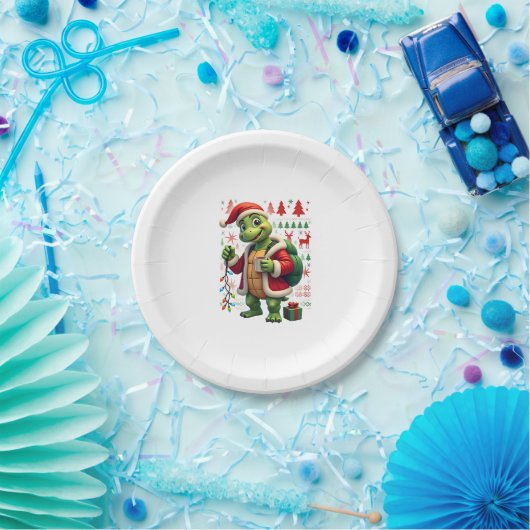 Turtle Xmas Lights Ugly Santa Turtle Christmas Tan Papieren Bordje (Feest)