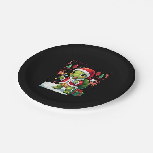 Turtle Xmas Lights Ugly Santa Turtle Christmas Tan Papieren Bordje (Gekanteld)