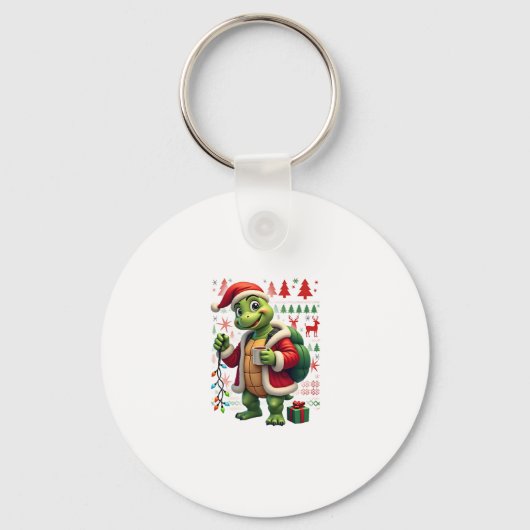 Turtle Xmas Lights Ugly Santa Turtle Christmas Tan Sleutelhanger (Voorkant)