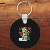 Turtle Xmas Lights Ugly Santa Turtle Christmas Tan Sleutelhanger (Voorkant)
