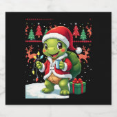 Turtle Xmas Lights Ugly Santa Turtle Christmas Tan Sparkling Wijnetiket (Enkel label)