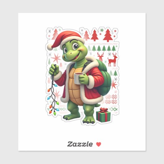 Turtle Xmas Lights Ugly Santa Turtle Christmas Tan Sticker (Vel)