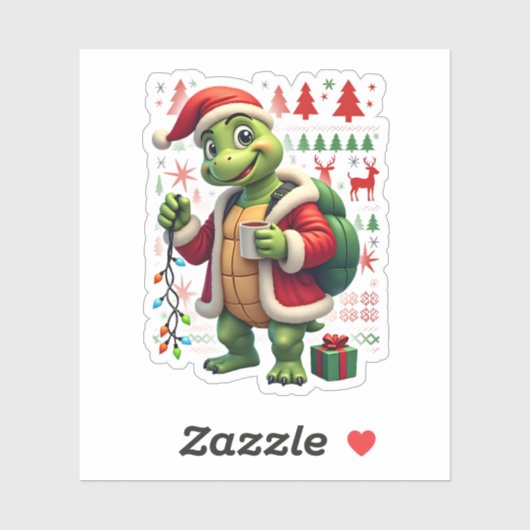 Turtle Xmas Lights Ugly Santa Turtle Christmas Tan Sticker (Vel)