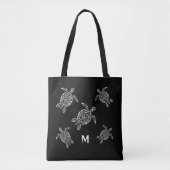 Turtles Black White Coastal Maritime Monogram Tote Bag (Voorkant)