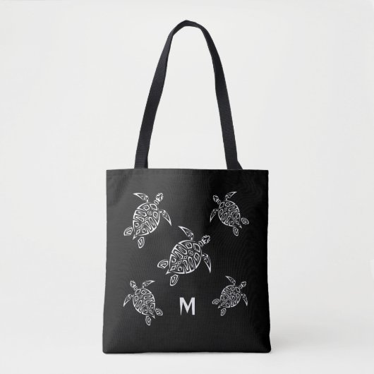 Turtles Black White Coastal Maritime Monogram Tote Bag (Voorkant)
