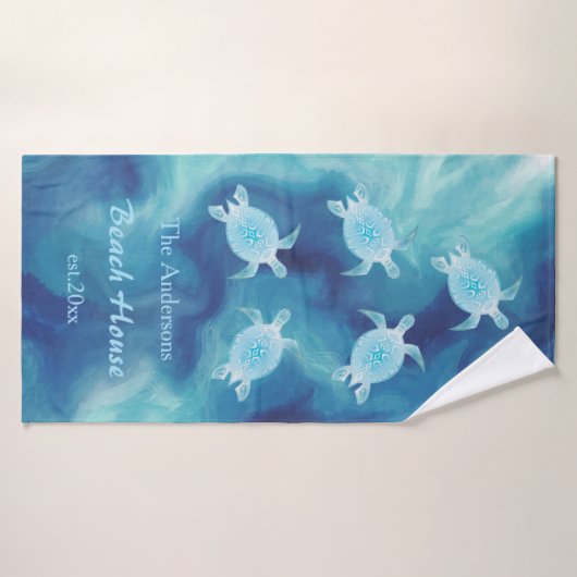 Turtles Blue Waterverf Familienaam Coastal Badhanddoek (Badhanddoek)