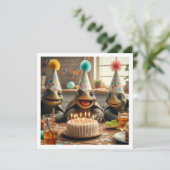 Turtles celebrating birthday with cake and hats kaart (Staand voorkant)