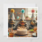 Turtles celebrating birthday with cake and hats kaart (Voorkant)