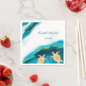 Turtles Coastal Turquoise Custom Beach Wedding Servet (Insitu)