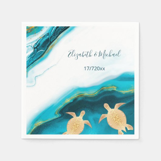 Turtles Coastal Turquoise Custom Beach Wedding Servet (Voorkant)