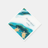 Turtles Coastal Turquoise Custom Beach Wedding Servet (Hoek)