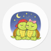 Turtles enjoying a peaceful night ronde sticker (Voorkant)