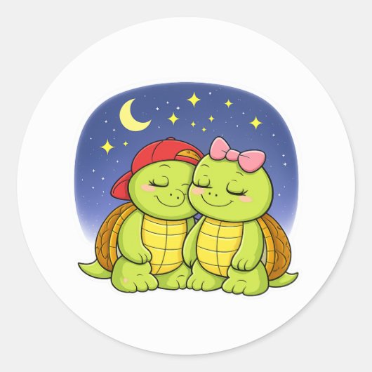 Turtles enjoying a peaceful night ronde sticker (Voorkant)