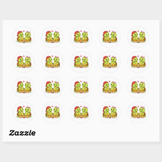 Turtles enjoying breakfast together ronde sticker (Vel)