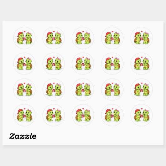Turtles exchanging a gift of love ronde sticker (Vel)