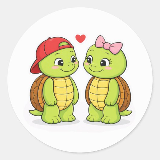 Turtles in love ronde sticker (Voorkant)