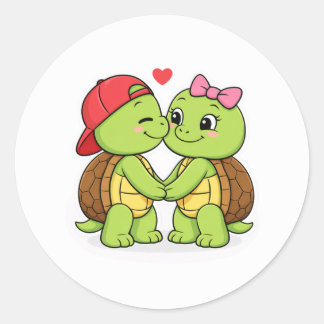 Turtles in love with a heart ronde sticker