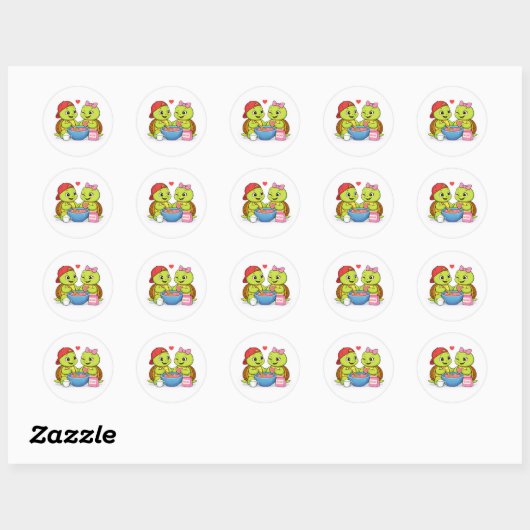 Turtles making heart-shaped cookies ronde sticker (Vel)