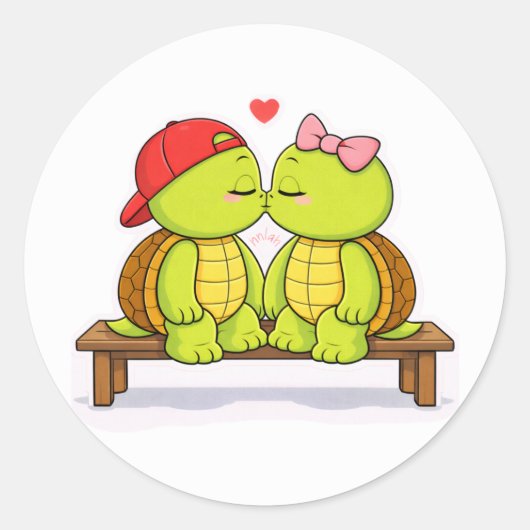 Turtles sharing a sweet kiss ronde sticker (Voorkant)