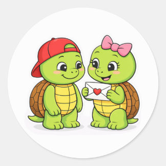 Turtles sharing a sweet moment ronde sticker