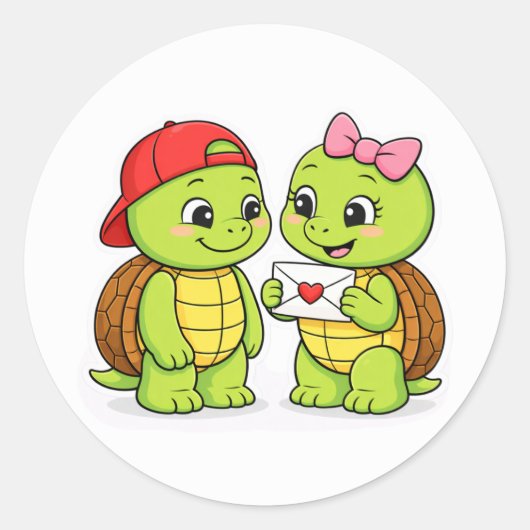 Turtles sharing a sweet moment ronde sticker (Voorkant)