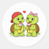 Turtles sharing ice cream and love ronde sticker (Voorkant)