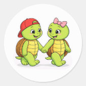Turtles strolling hand in hand ronde sticker (Voorkant)