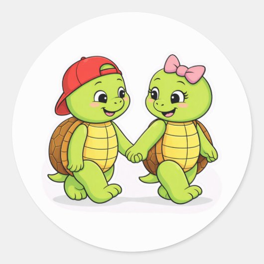 Turtles strolling hand in hand ronde sticker (Voorkant)