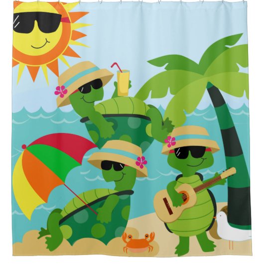 Turtles Summer Beach Party Cute Kinder Douchegordijn (Voorkant)