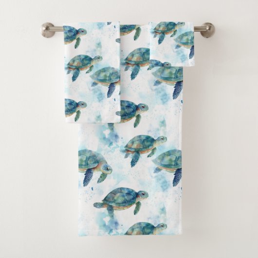 Turtles Watercolor Pattern Bad Handdoek (Insitu)