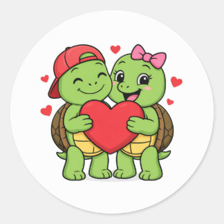 Turtles with heart in hand ronde sticker