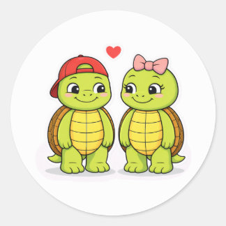 Turtles with love heart illustration ronde sticker