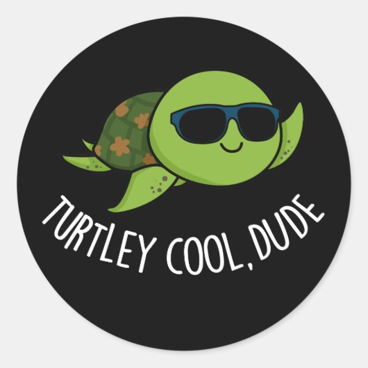 Turtley Cool Guy Funny Turtle Pun Dark BG Ronde Sticker (Voorkant)