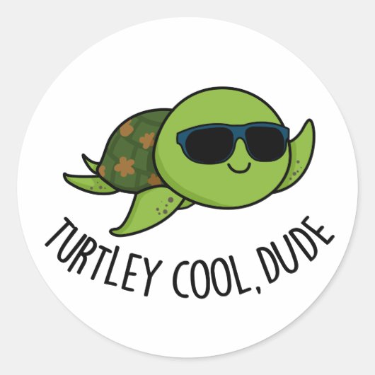 Turtley Cool Guy Funny Turtle Pun Ronde Sticker (Voorkant)