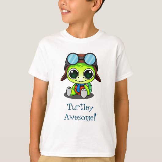 Turtley Geweldige Cute Cartoon Turtle in Aviator P T-shirt (Voorkant)