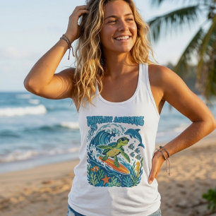 Turtley Geweldige Surfende Schildpad Zomer Tanktop