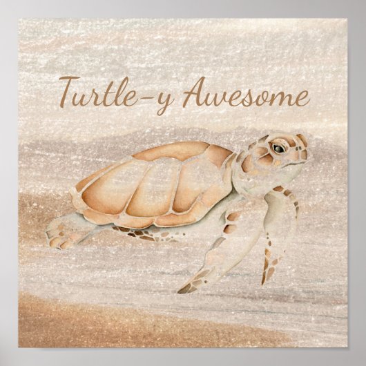 Turtley Geweldige Zee Turtle Ocean Zee Animal Art Poster (Voorkant)