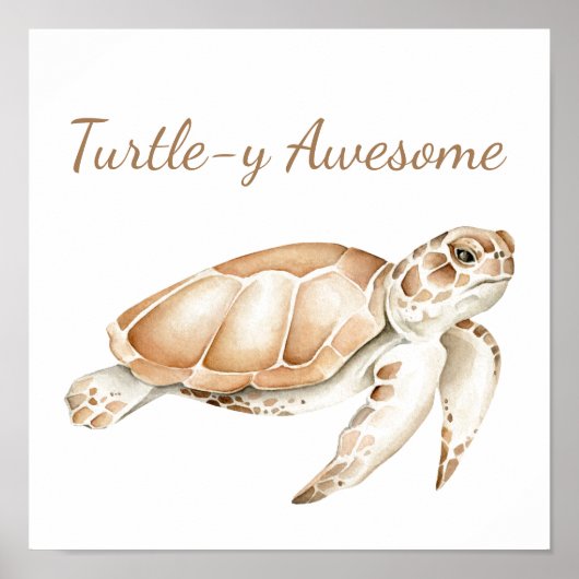 Turtley Geweldige Zee Turtle Ocean Zee Animal Art Poster (Voorkant)
