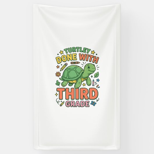 Turtley Klaar Met De Derde Klas Turtle School Shir Spandoek (Verticaal)
