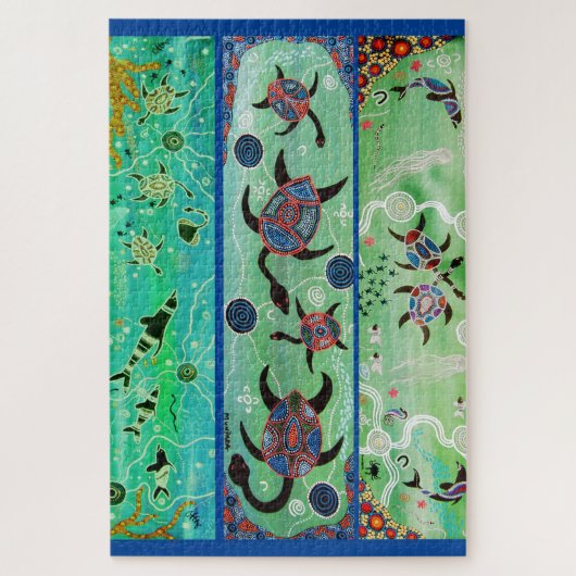 TURTLS EN DOLPHINS ABORIGINAL ART PUZZLE LEGPUZZEL (Verticaal)